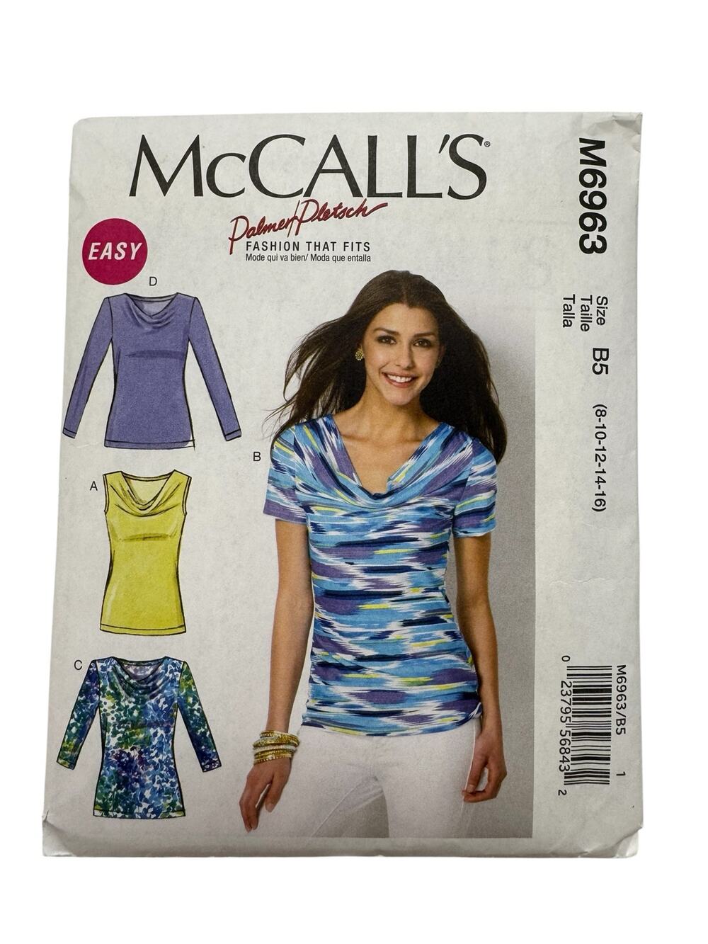 MCCALLS Palmer Pletsch Cowl Neck Top Pattern Size B5 8-10-12-14-16 Uncut M6963